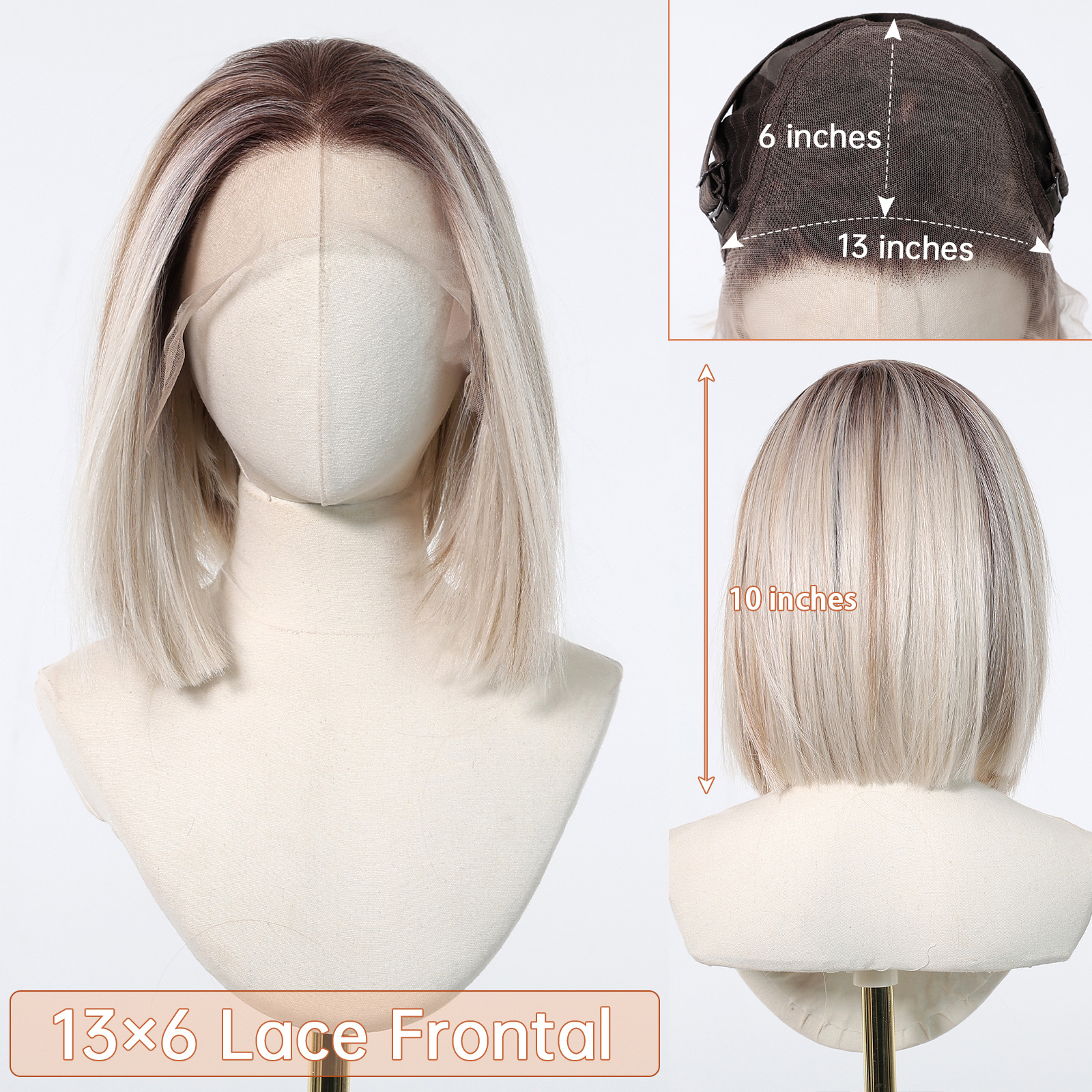 Nuevo producto transfronterizo 13*6 peluca de encaje de área grande degradada cabeza de Bobo de oro blanco costura libre cubierta de red transpirable