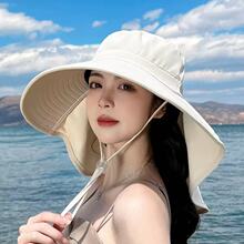 大帽檐防晒帽女2026新款遮脸披肩防紫外线夏骑车遮阳帽子百搭透气