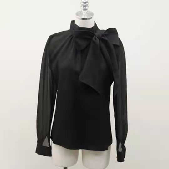Camicia in chiffon con fiocco maniche lunghe elegante donna_voghion.com