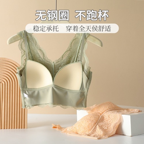 French lace push-up bra for women, beauty back, sexy, underwire-free, thin, shaping, no under-boob support