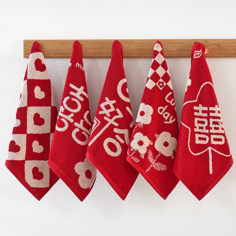 Pure Cotton Wedding Celebration Special Dowry Red Pair of Square Towels as a Return Gift Pure Cotton Wedding Celebration Special Dowry Red Pair of Square Towels as a Return Gift