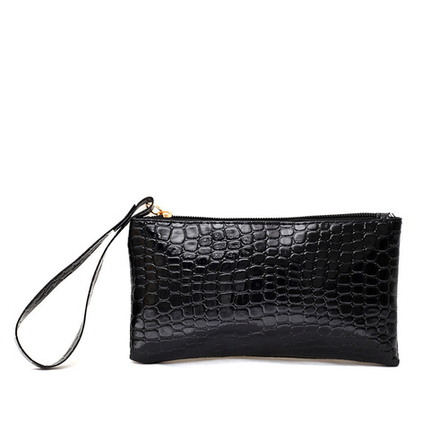 Black Caiman Print Minimalist Handbag Coin Purse Grab Bag E-commerce Black Unisex Fashion Small Bag
