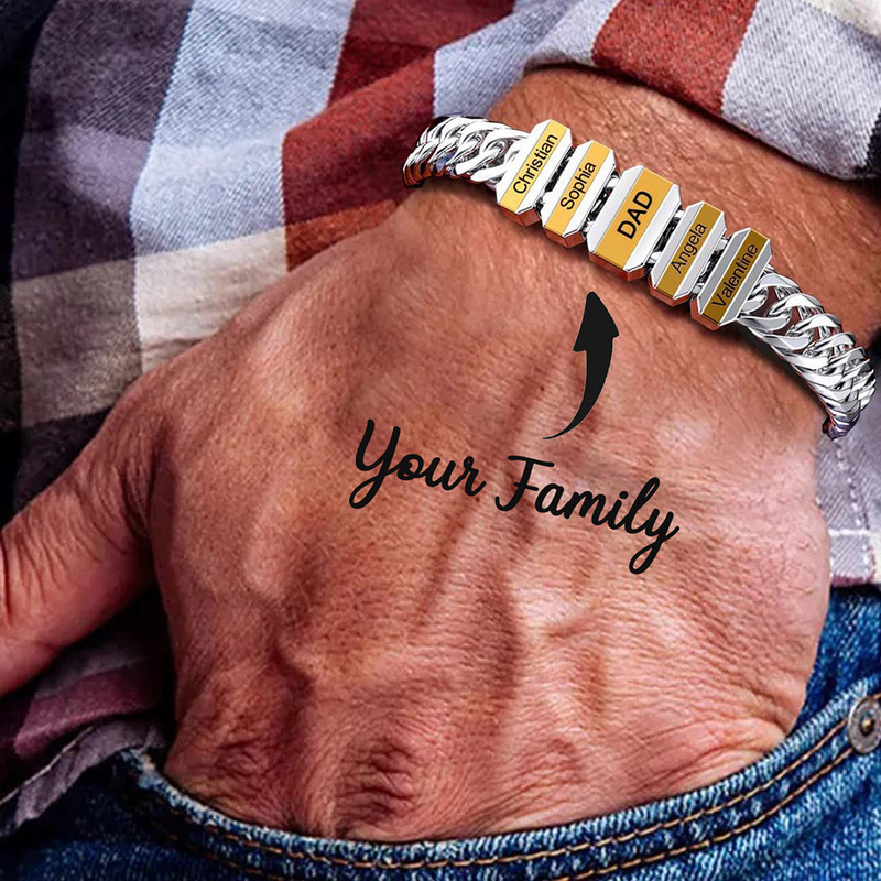 European and American men's Cuban chain bracelet stainless steel lettering color combination bracelet Father's Day boyfriend gift bracelet
