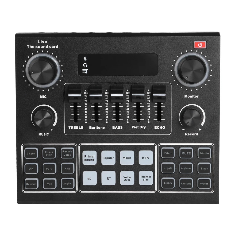 La tarjeta de sonido V9SJ en inglés está especialmente diseñada para transmisiones en vivo y se puede utilizar tanto en computadoras como en teléfonos móviles. Admite varios efectos de sonido y tiene un micrófono opcional que cambia la voz.