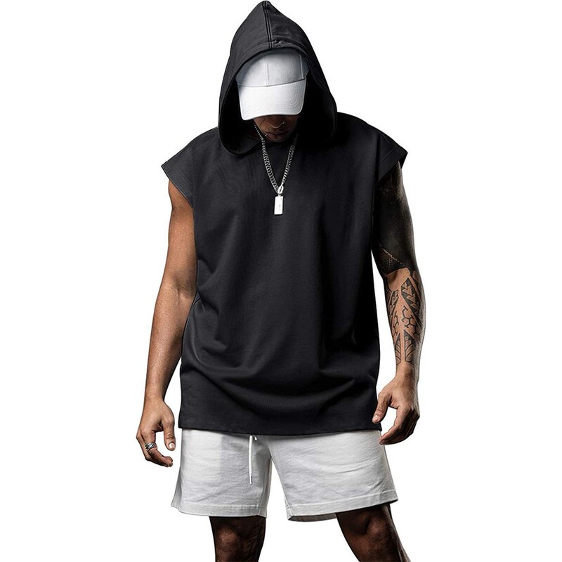 Cross-border Amazon summer new men's sports sleeveless hooded vest European and American style casual loose top T-shirt
