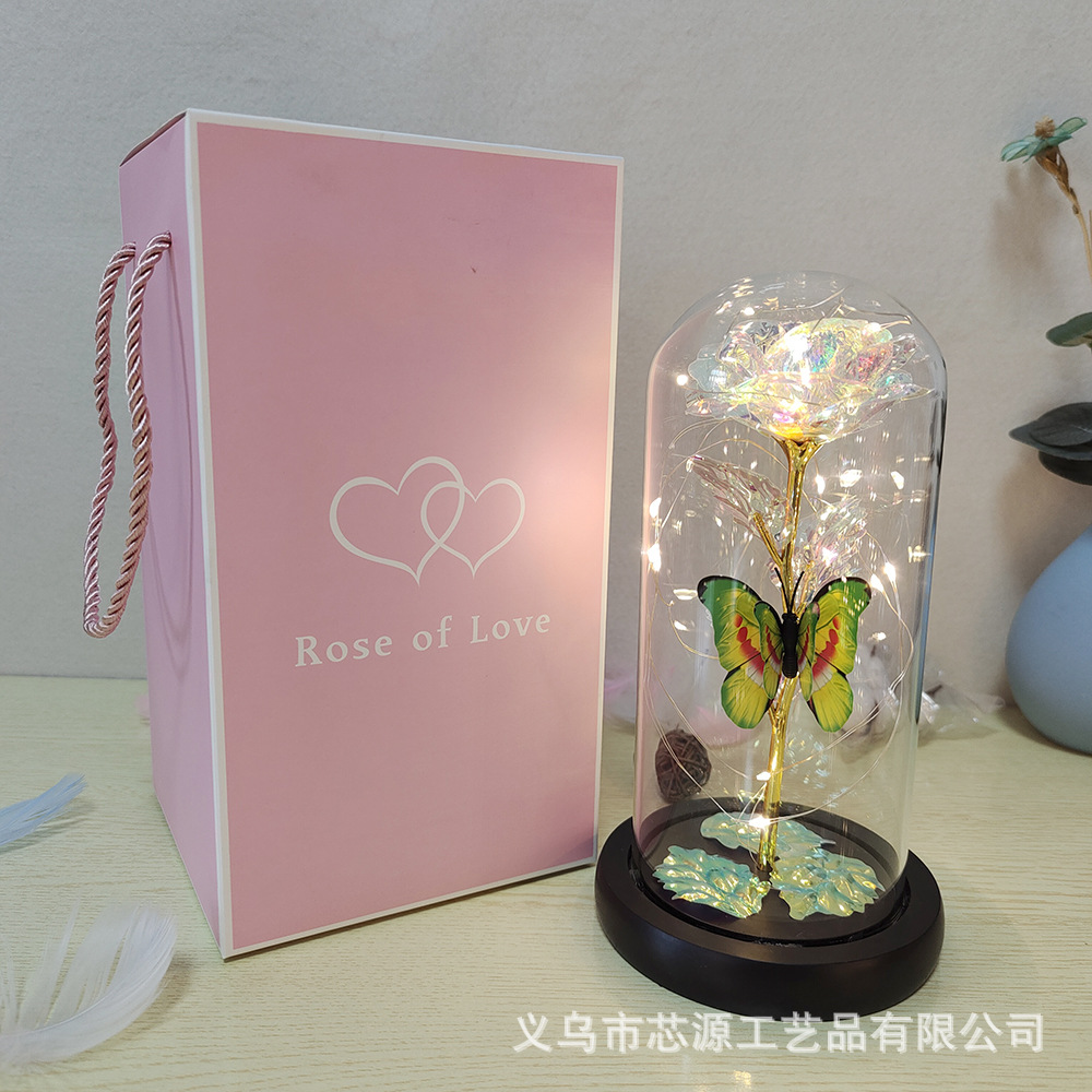 Hoja de oro rosa eterna flor cubierta de cristal de la flor eterna del Día de la madre Navidad del Día de San Valentín de la flor