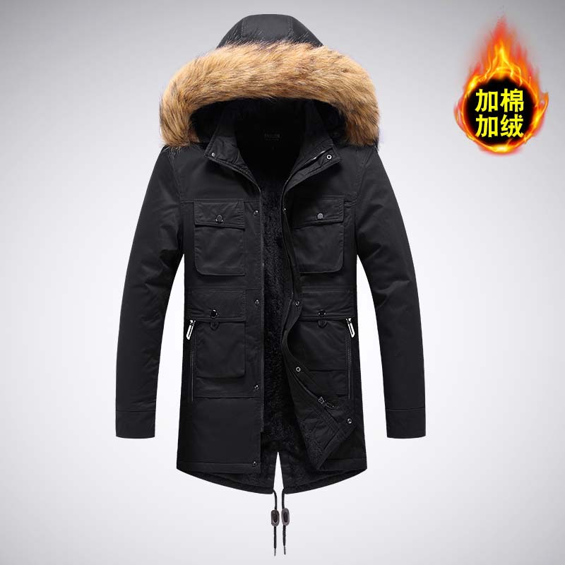 Nuevo otoño y invierno 2023 ropa de algodón transfronteriza para hombres cardigan medio largo moda urbana con capuzas de cuello vertical abrigo de algodón