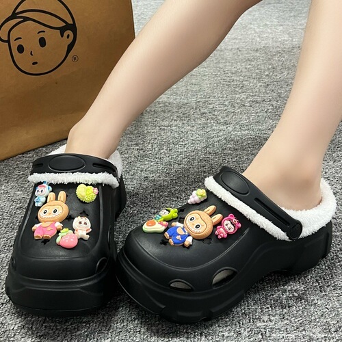 All-matching fashionable furry hole shoes, outer wear girl cotton shoes, autumn and winter new detachable cotton set hole shoes, cotton shoes