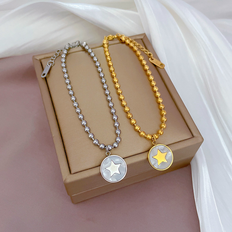 Fashion Pentagram Titanium Steel Plating Shell Bracelets