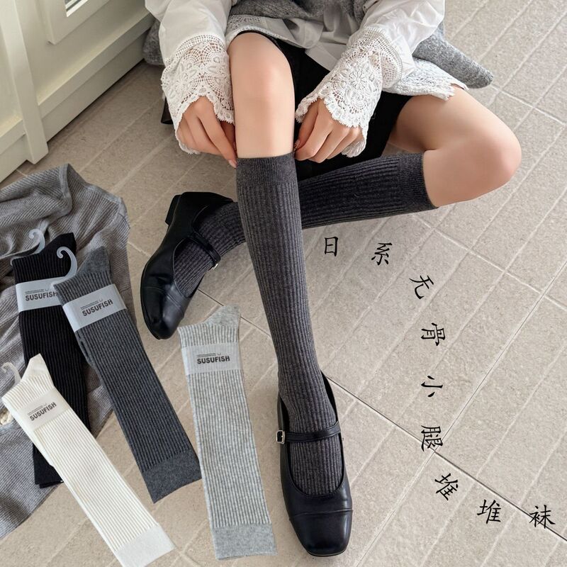 日系无骨小腿堆堆袜子女秋冬新款精梳棉加厚显瘦JK袜灰色系长筒袜|undefined