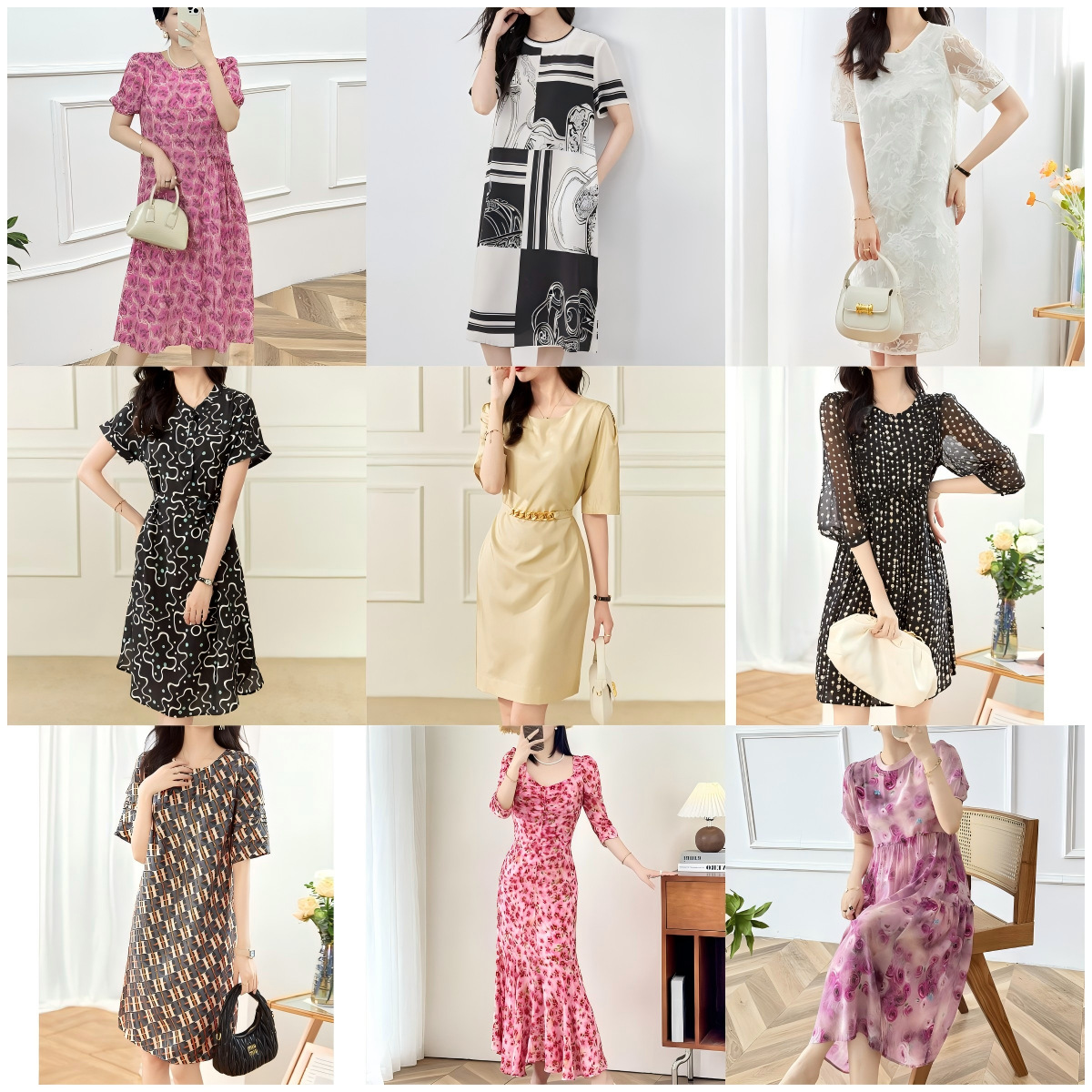 Váy lụa maxi nữ thắt eo mùa hè — 2418101 - Hồng
