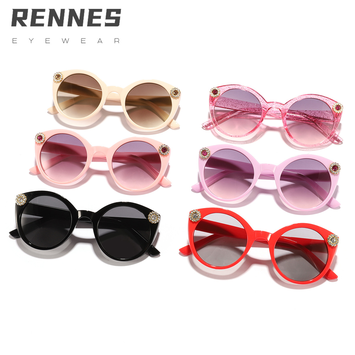 Gafas de sol de color caramelo con marco redondo de diamantes transfronterizos para niños Gafas de sol de tiro callejero de moda para niños y niñas Sunglasses