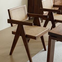 無垢材のダイニングチェア、家庭用籐椅子、ダイニングテーブルと椅子、北欧のB&Bバルコニーレジャー、チャンディーガル籐椅子、背もたれ椅子
