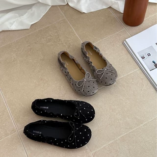 MARCO&JOYCE波点单鞋女圆头蛋卷芭蕾舞鞋浅口休闲平底鞋一脚蹬奶