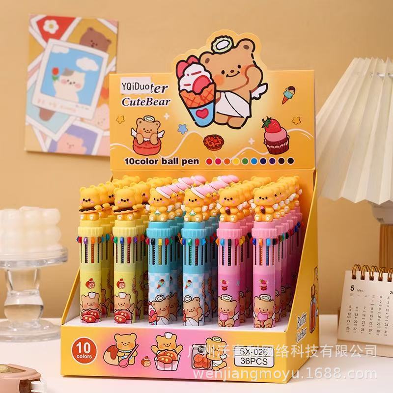 Bolígrafo de diez colores de dibujos animados de oso de mantequilla