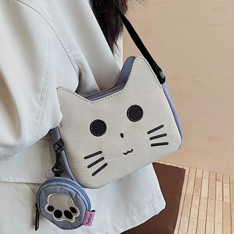 甜美少女风小包包女2025新款时尚可爱小猫包秋冬帆布小方包斜挎包|undefined