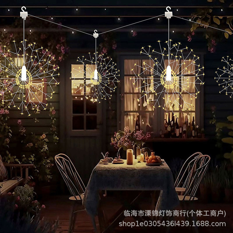 led蒲公英满天星铜线彩灯串烟花灯太阳能庭院节日装饰氛围彩灯批|undefined