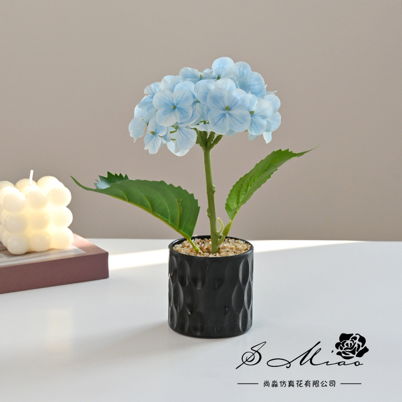 Flor falsa película 3D pequeña hortenida bonsai de alta calidad fábrica de flores de simulación decoración del hogar plantación verde flor falsa plantación en maceta