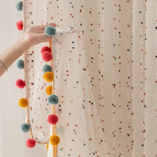 Children's Room Ins Cream Wind Hemp Print Semi-Shaded Bedroom Curtain Women's Heart Dopamine Cream Wind-Fluttered Window Screen