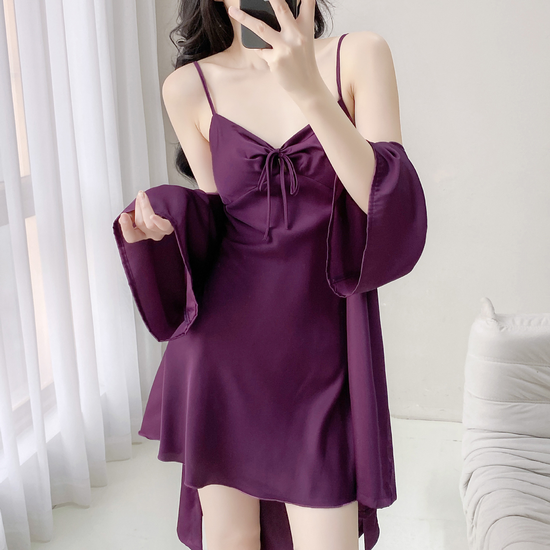 Solid Color Sexy Pajamas for Women, Ice Silk with Chest Pad, Strap Nightdress, 2025 New Silk Homewear, Available for Cross-Border Shipping