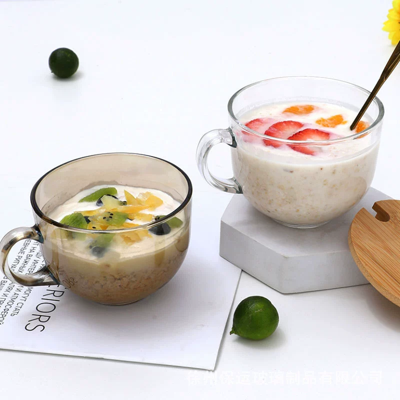 Толстая стеклянная чашка для завтрака овсянка Rins ветер молоко кофе фруктовый сок чашка с ручным стаканом для печати логотипа