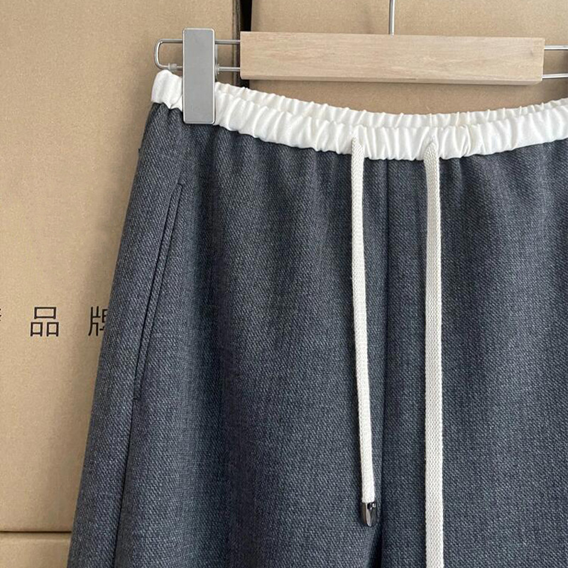 无D推荐！秋季bi备~灰色撞色设计拼接阔腿裤女柔软舒适显瘦镰刀裤|undefined