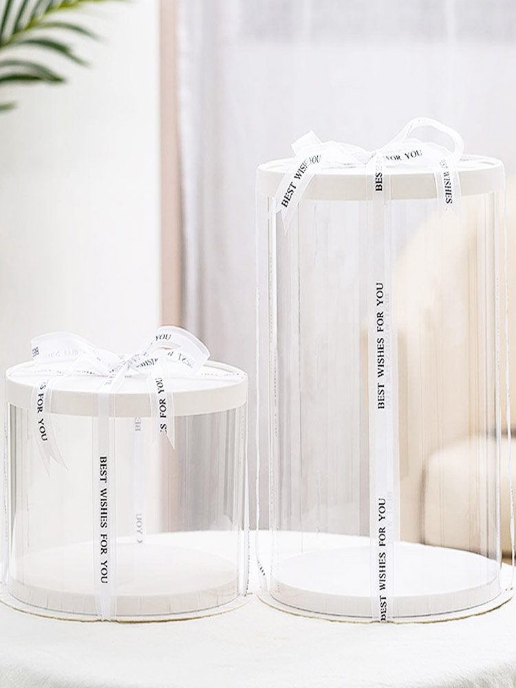 Caja de pastel redonda transparente 4 4 6 6 8 10 pulgadas una sola doble capa alta caja de embalaje de pastel de cumpleaños rojo