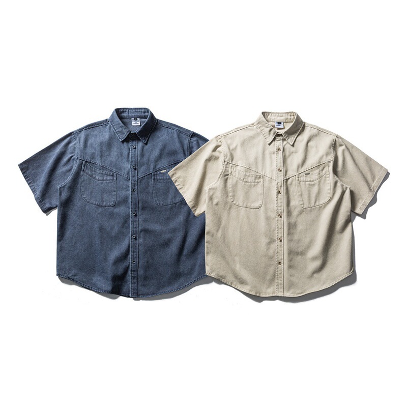Rumei Summer New Retro Washed Vintage Workwear Shirt for Men and Women, Fashionable Casual Loose Versatile Short-Sleeve Shirt