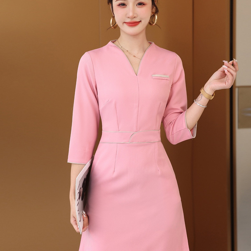Beauty Salon Work Clothes, Feminine Professional Suits, Pink Dresses, Work Clothes, Health Center, Beauty and Manicure