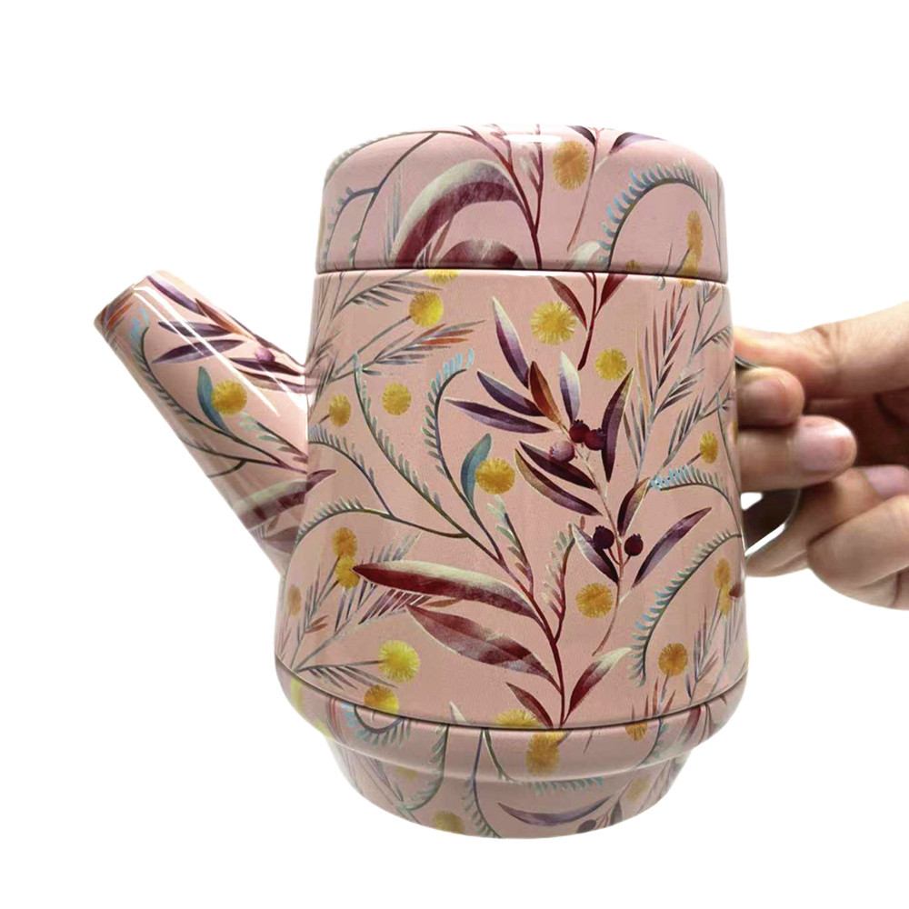 新款异形马口铁罐子储物罐茶叶罐花茶盒杂物罐带手柄茶壶罐礼盒