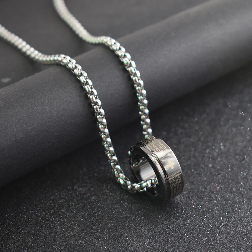 Ring necklace for men and women, fashionable couple, simple and versatile, Harajuku style ring, hip hop pendant, stainless steel necklace