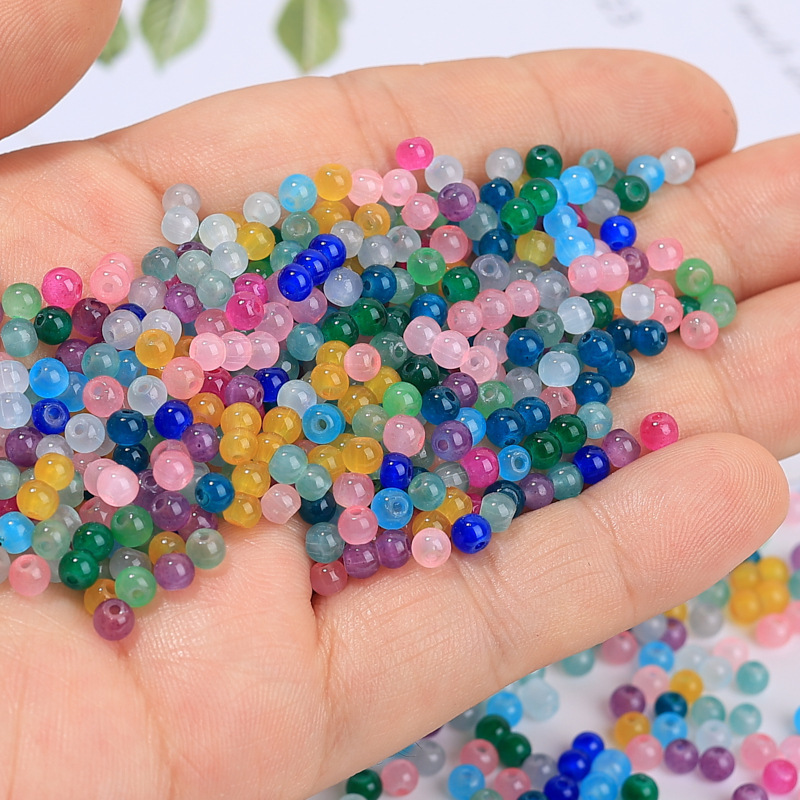 Crystal beads imitation jade 4mm glass round beads diy handmade material bracelet necklace beaded jewelry accessories wholesale