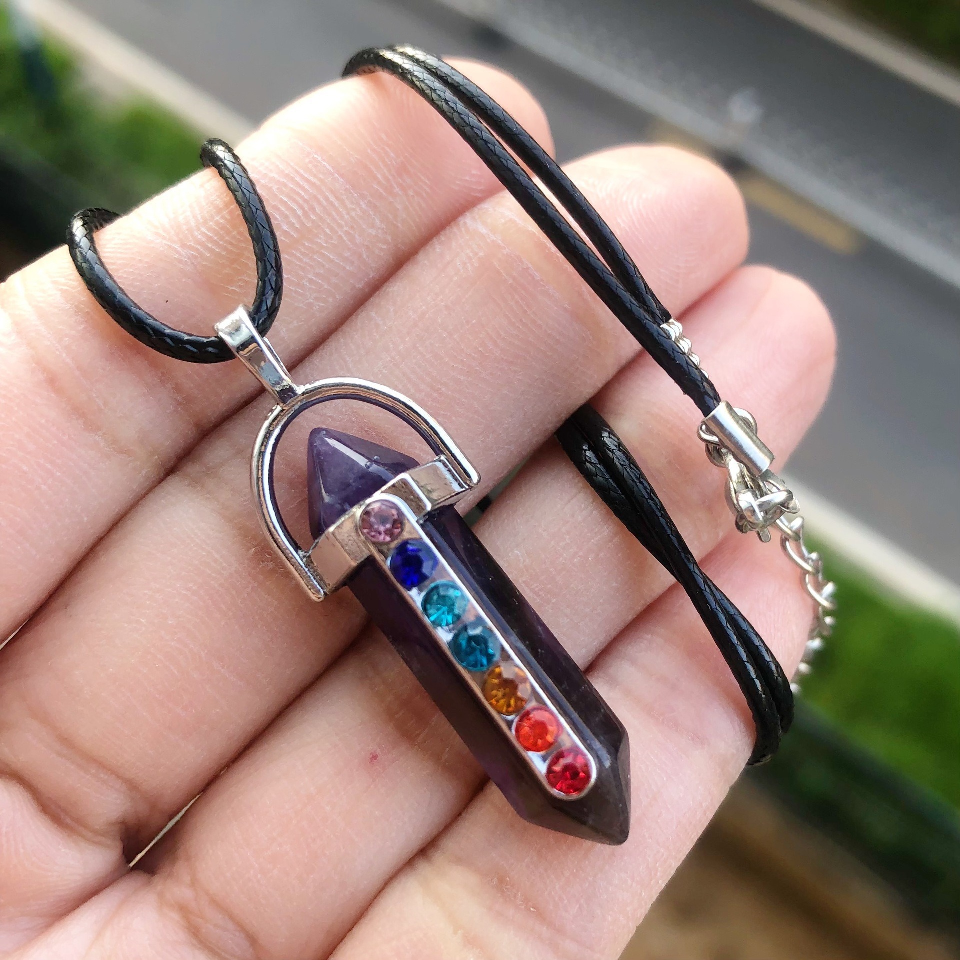 Holiday, Daily Occasion Casual Retro Geometric Zircon Natural Stone Leather Rope Wholesale Pendant Necklace