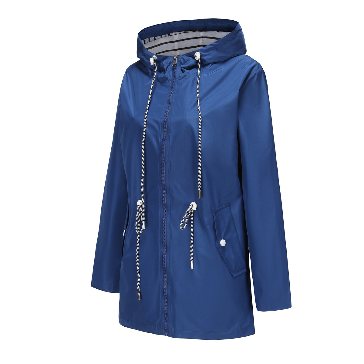 nieuwe lange mouwen anti-spatwater lange windjack dames capuchon gestreepte regenjas cross border plus size dameskleding_voghion.com