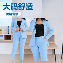 2025新款跨境专供wish女士大码修身休闲时尚收腰双排扣西装套装