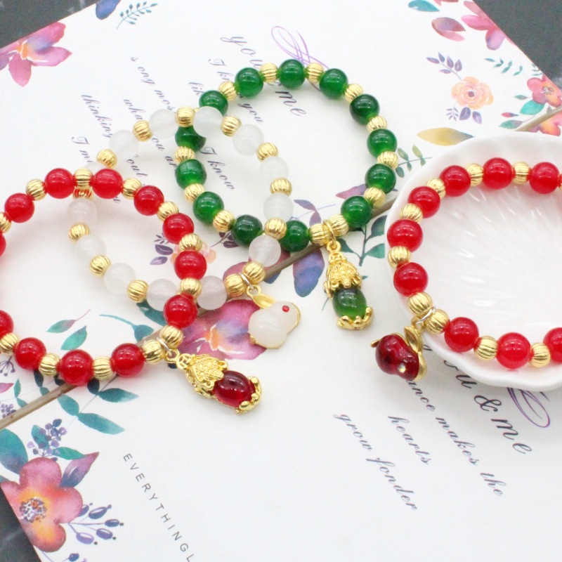 Rabbit bracelet pendant fiber fixture imitation red green agate gold…