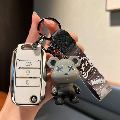 Car key bag, Bag K3K4K5Kx3Kx5/7 Smart Running - kia-b-folding-3-keys-single-shell-white-gray-violent-bear-pendant