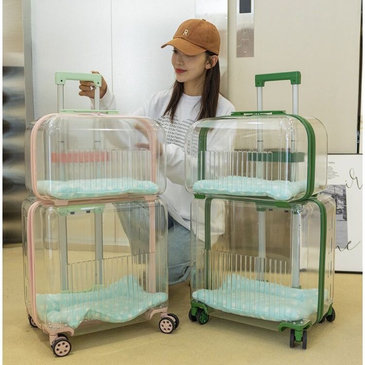 Pet Trolley Box Cat Carrier Portable Double-Layer Luggage for Two Cats Transparent Dog Travel Crate Small Trolley Pet Trolley Box Cat Carrier Portable Double-Layer Luggage for Two Cats Transparent Dog Travel Crate Small Trolley