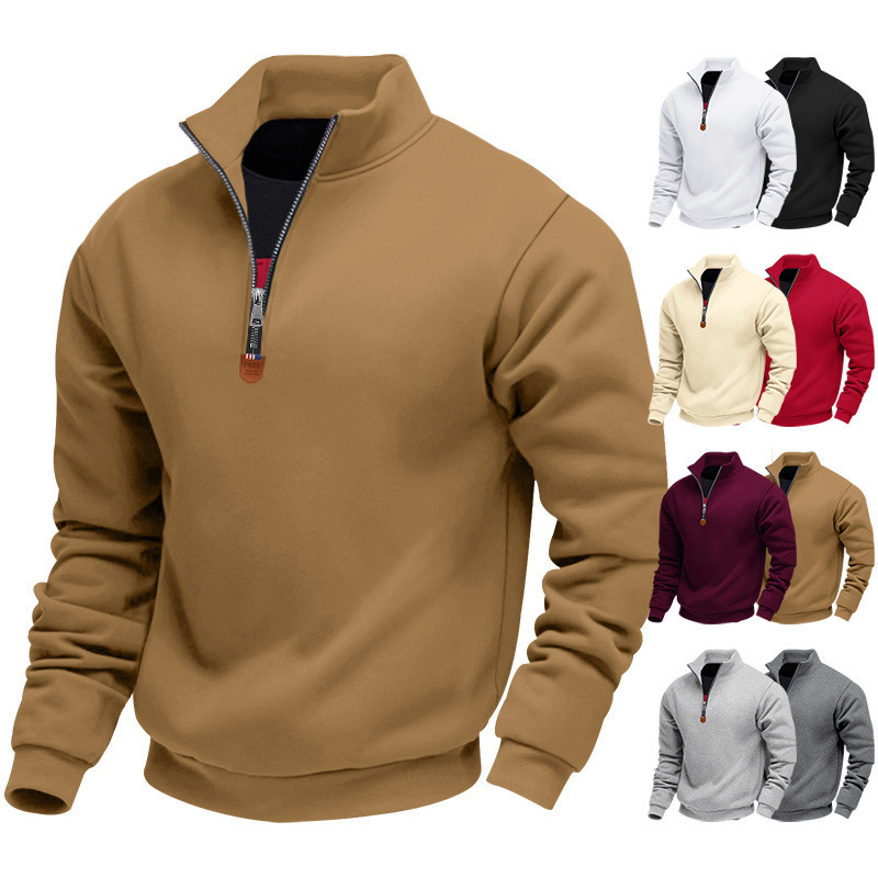 Cross-border Amazon American-style Heavy fleece-lined Skin-friendly Warm-keeping Men's Long-sleeved Half-zipper Sports Casual Sweat