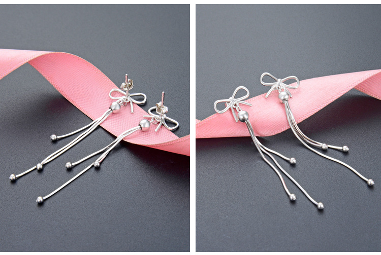 fashion geometric s925 silver bow long tassel earrings wholesalepicture3