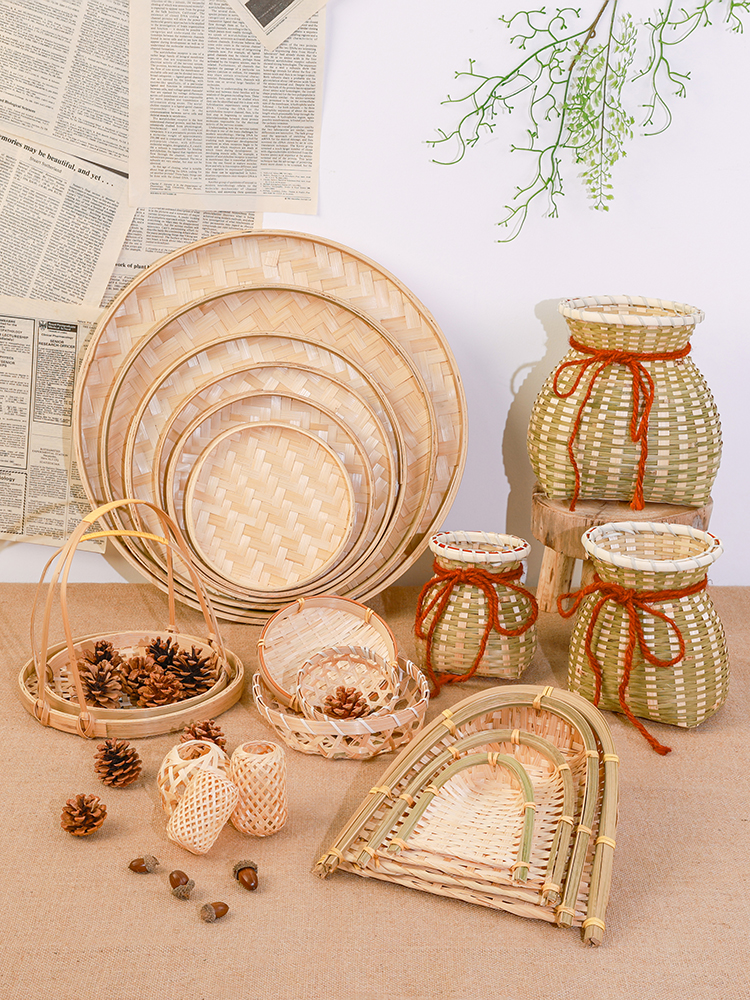 编织簸箕摆设幼儿园环创手工diy装饰田园风农家乡村藤编竹编摆件