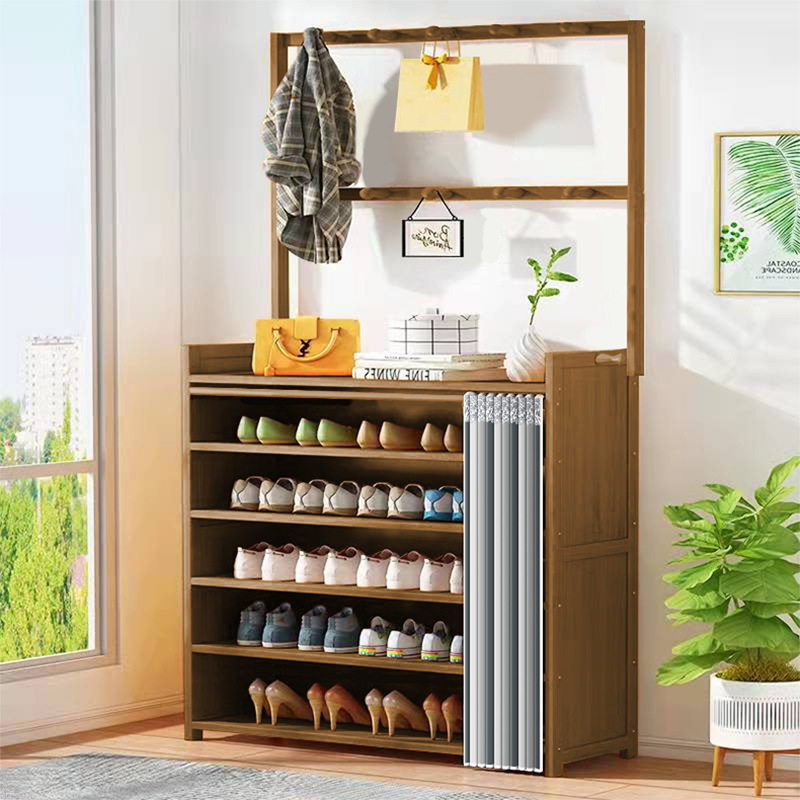 Shoe Cabinet, Coat Rack, Integrated Storage Rack, Shoe Rack, Household Bamboo Wood Dust-Proof Multi-Layer Large-Capacity Storage