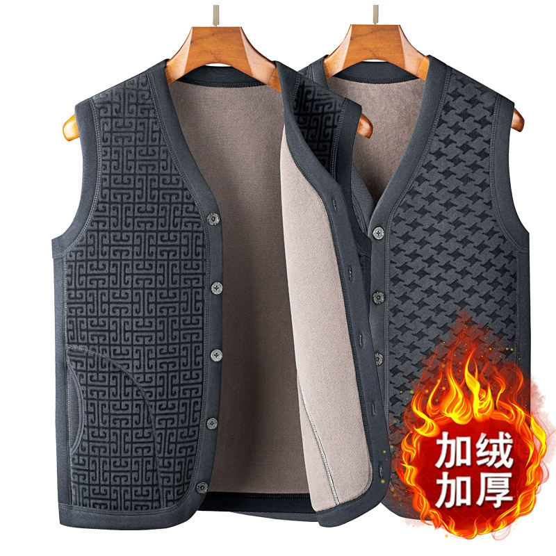 Мужская флисовая жилетка для мужчин среднего и старшего возраста, осенне-зимняя, модная, двусторонняя, теплая, 2025 год