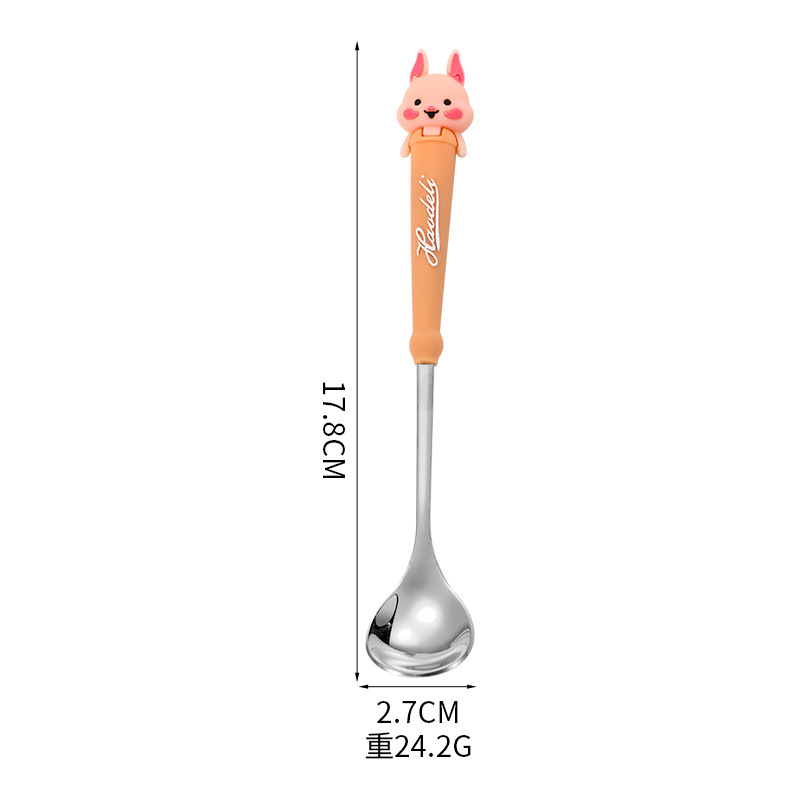 Lindo cuchara Tenedor vajilla traje portátil de dibujos animados de alto aspecto mango largo cuchara pequeña de acero inoxidable conjunto de dos piezas para niños