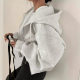 South Korea Chic Spring Simple Elegant Drawstring Hooded Design Niche Loose Long Sleeve Sweater Cardigan Coat Women