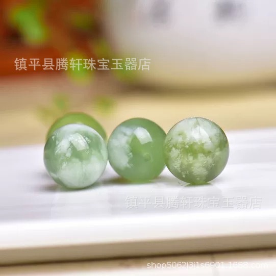 天然青提奶盖岫玉散珠子青玉圆珠diy手工手链项链文玩配饰品批发|undefined