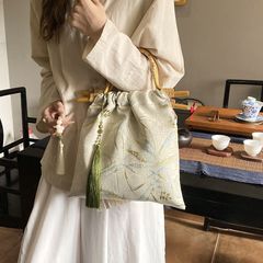 竹の葉ジャカード韓服バッグ女性のための 2025 新しい模造竹ハンドバッグ新中国風のチャイナドレスハンドバッグ