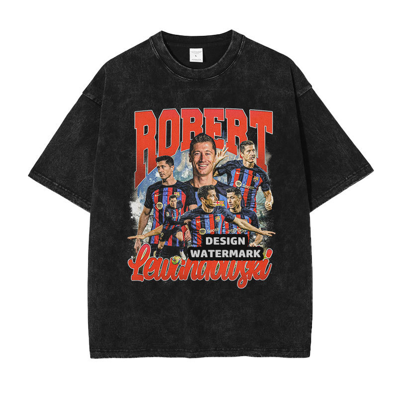 Robert Lewandowski T-Shirt Washed Distressed Print Robert Lewandowski Short Sleeves Robert Lewandowski T-Shirt Washed Distressed Print Robert Lewandowski Short Sleeves