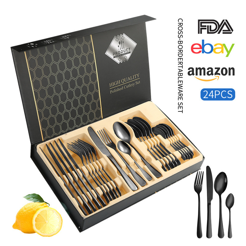Juego de vajilla de acero inoxidable de Amazon transfronterizo 1010 Cuchillos, tenedores y cucharas de comida occidental Juego de 24 piezas Cuchillos y cucharas de bistec
