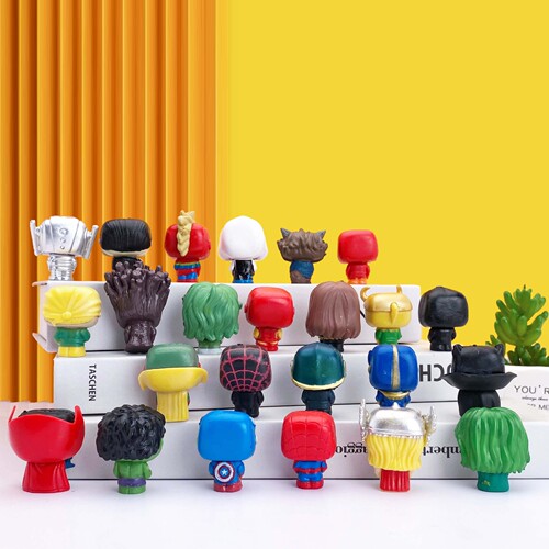 24 Avengers 4 Gacha Doll Figures, Spider-Man and Captain America Cake Scene Decorations